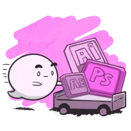 Illustration of a little ghost piling up materials for use