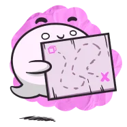 Illustration of a little ghost holding a treasure map