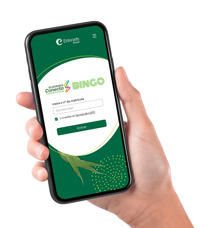 Hand holding a cell phone with the Eldorado bingo app