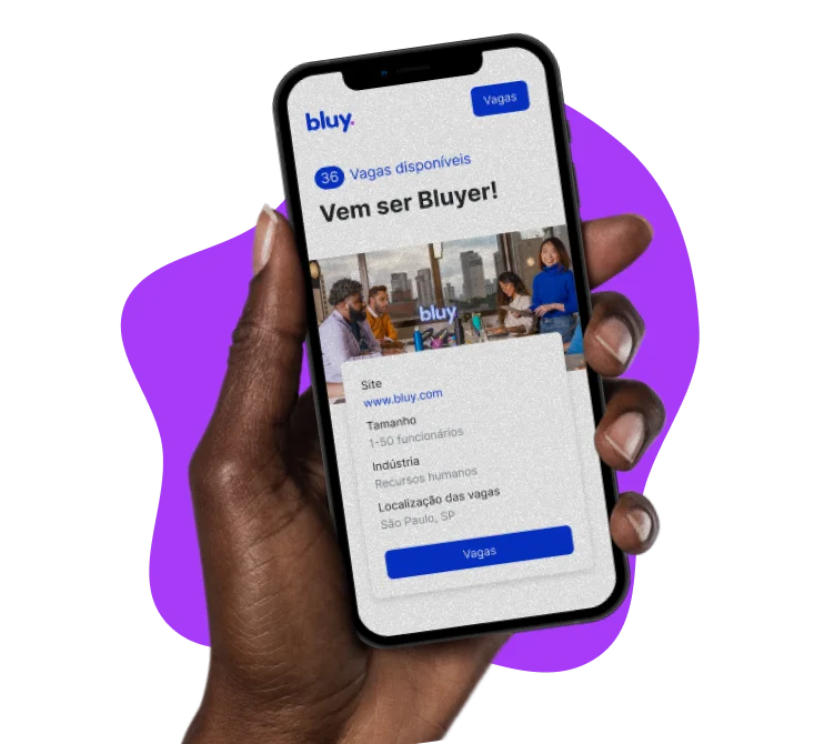 Hand hold mobile phone with Bluy app